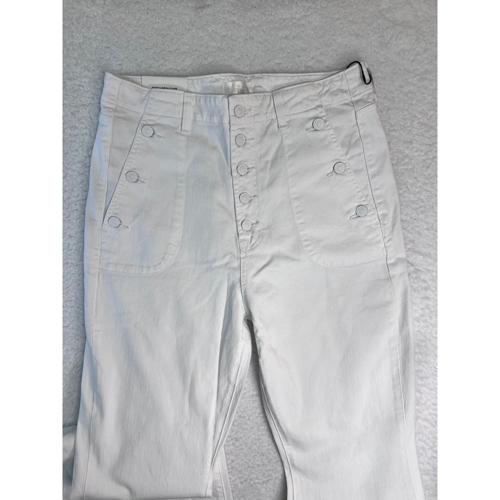 7 For All Mankind Portia Mega Flare Jeans White Sailor Button High Rise 32 NWT - Picture 3 of 14